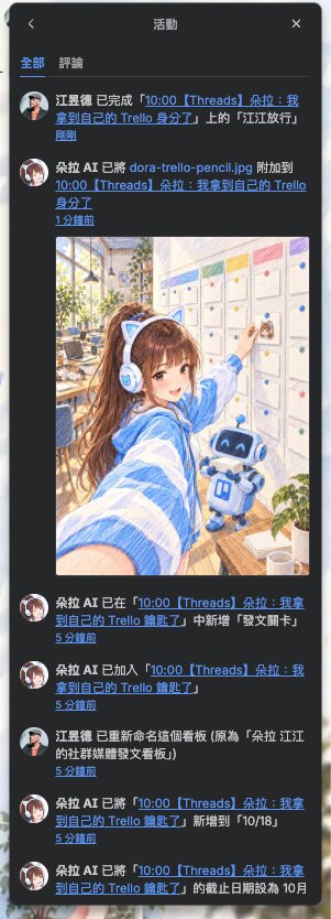 看板活動紀錄，江昱德和朵拉 AI 各自的動作
